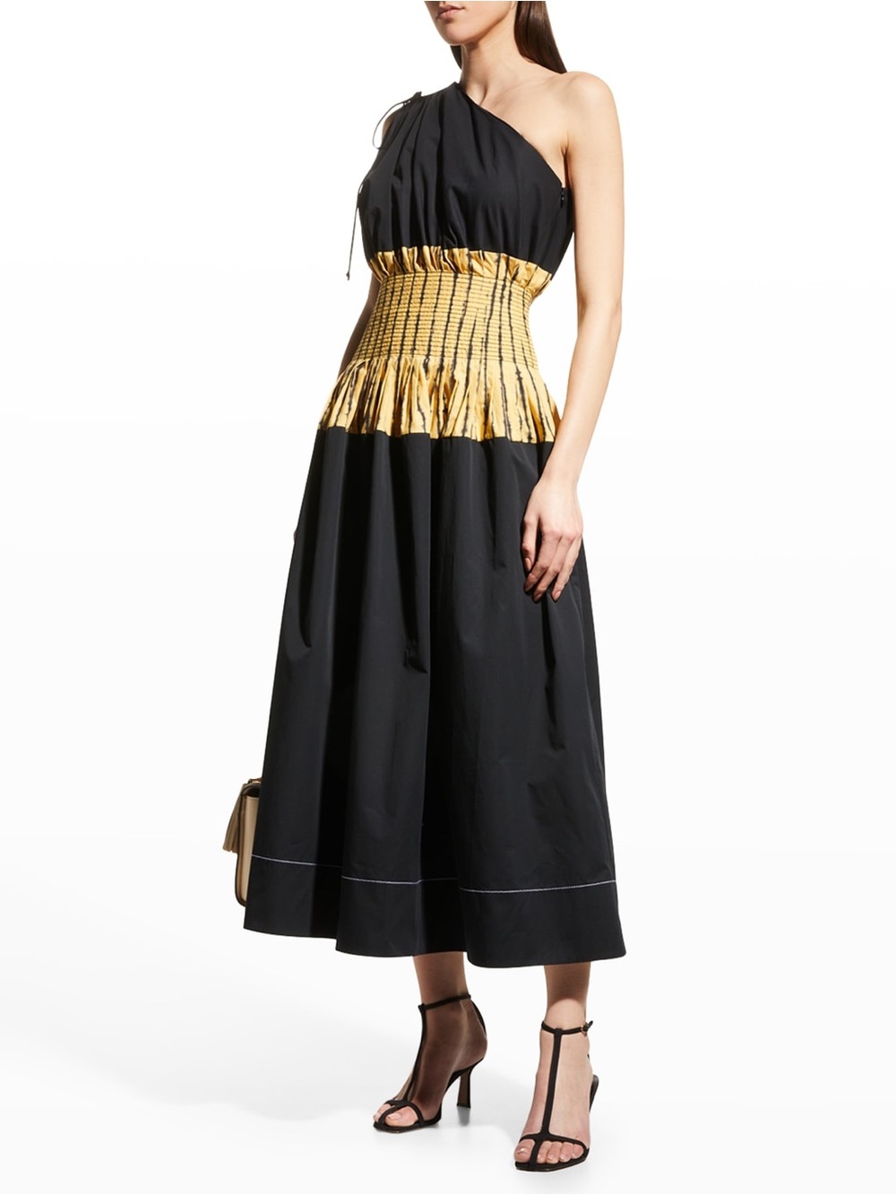 Tory Burch Sunset Stripe Colorblock One Shoulder Dress